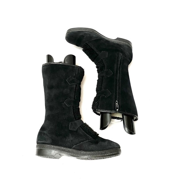 Vintage 1970s black suede fleece lined snow boots - Picture 2 of 9